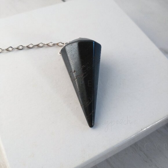 Black Tourmaline Crystal Pendulum Handmade Tumbled Hexagonal Cone Chakra Dowsing - Picture 9 of 11